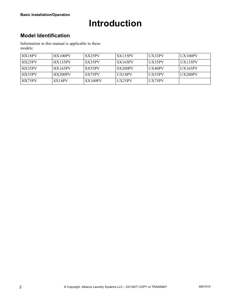 Introduction, Model identification | Alliance Laundry Systems 9001014R7 User Manual | Page 4 / 34