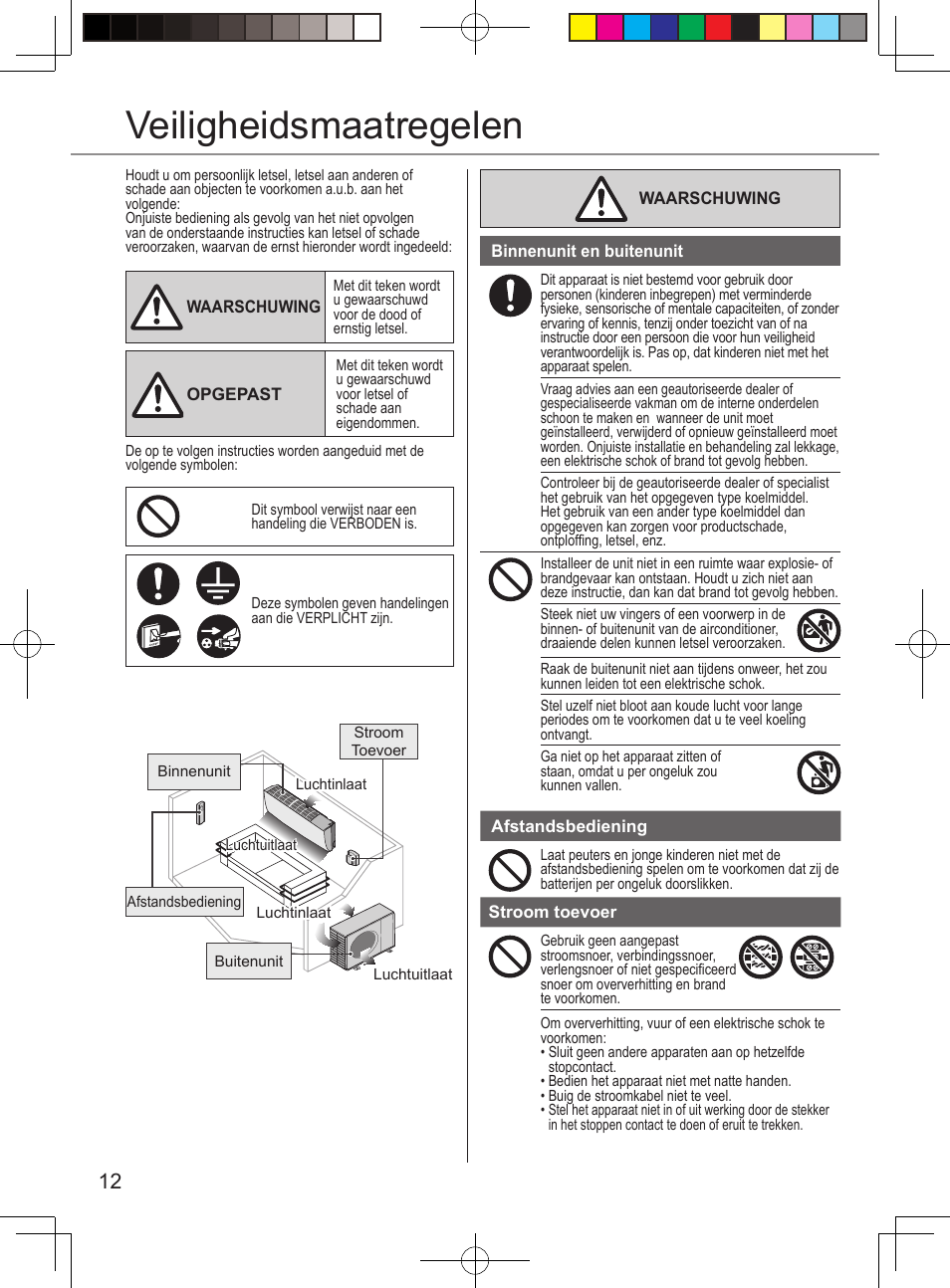 Veiligheidsmaatregelen | Panasonic CUUE12PKE User Manual | Page 12 / 40
