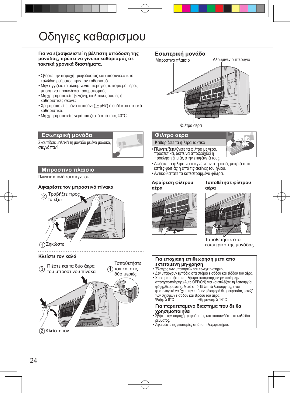 Οδηγιες καθαρισμου | Panasonic CUUE12PKE User Manual | Page 24 / 40