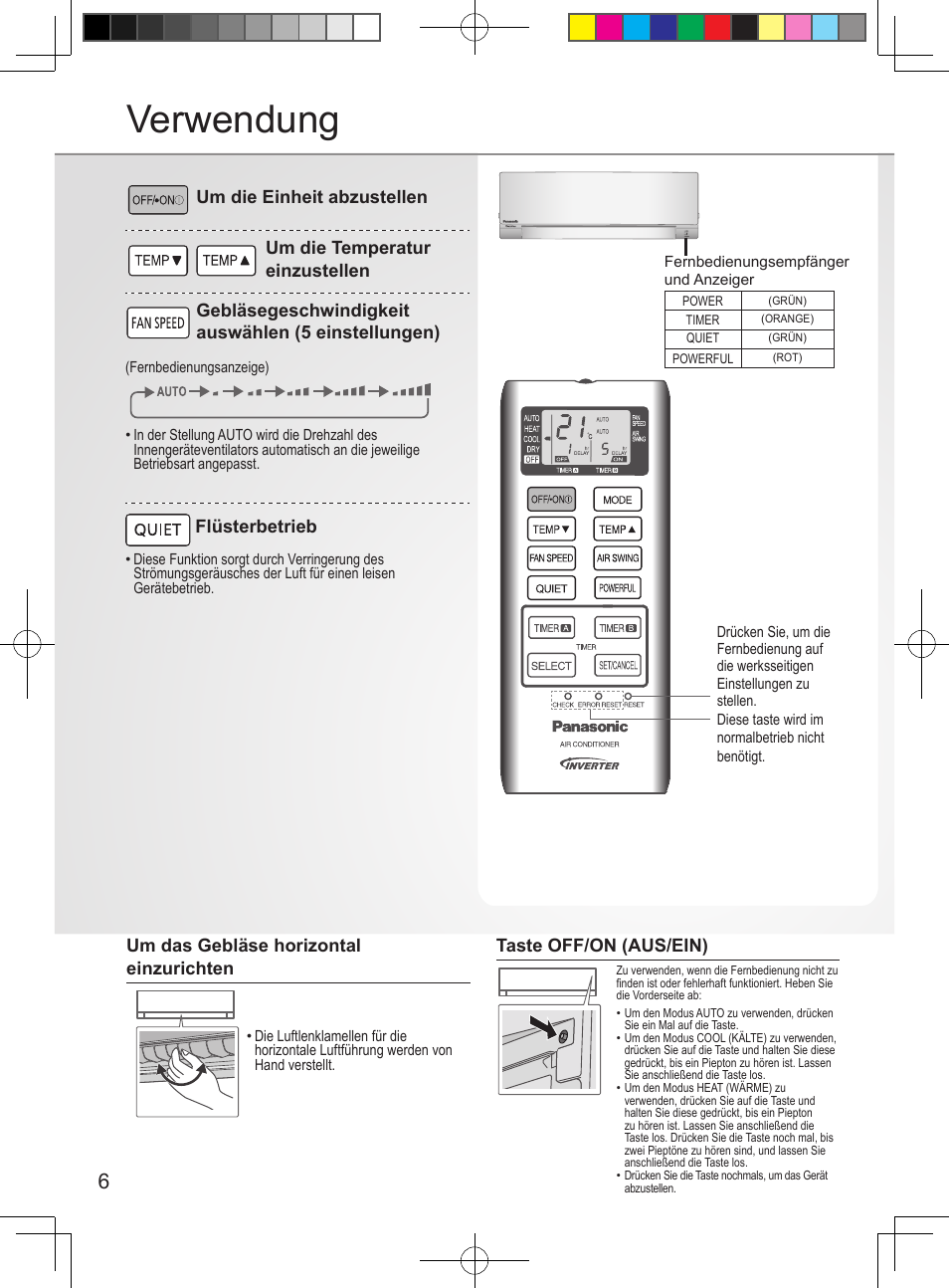 Verwendung | Panasonic CUUE12PKE User Manual | Page 6 / 40
