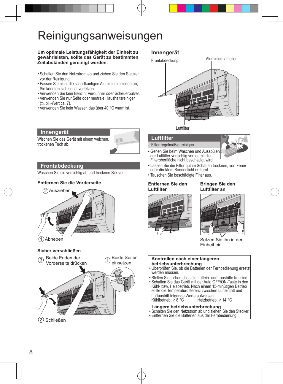 Reinigungsanweisungen | Panasonic CUUE12PKE User Manual | Page 8 / 40
