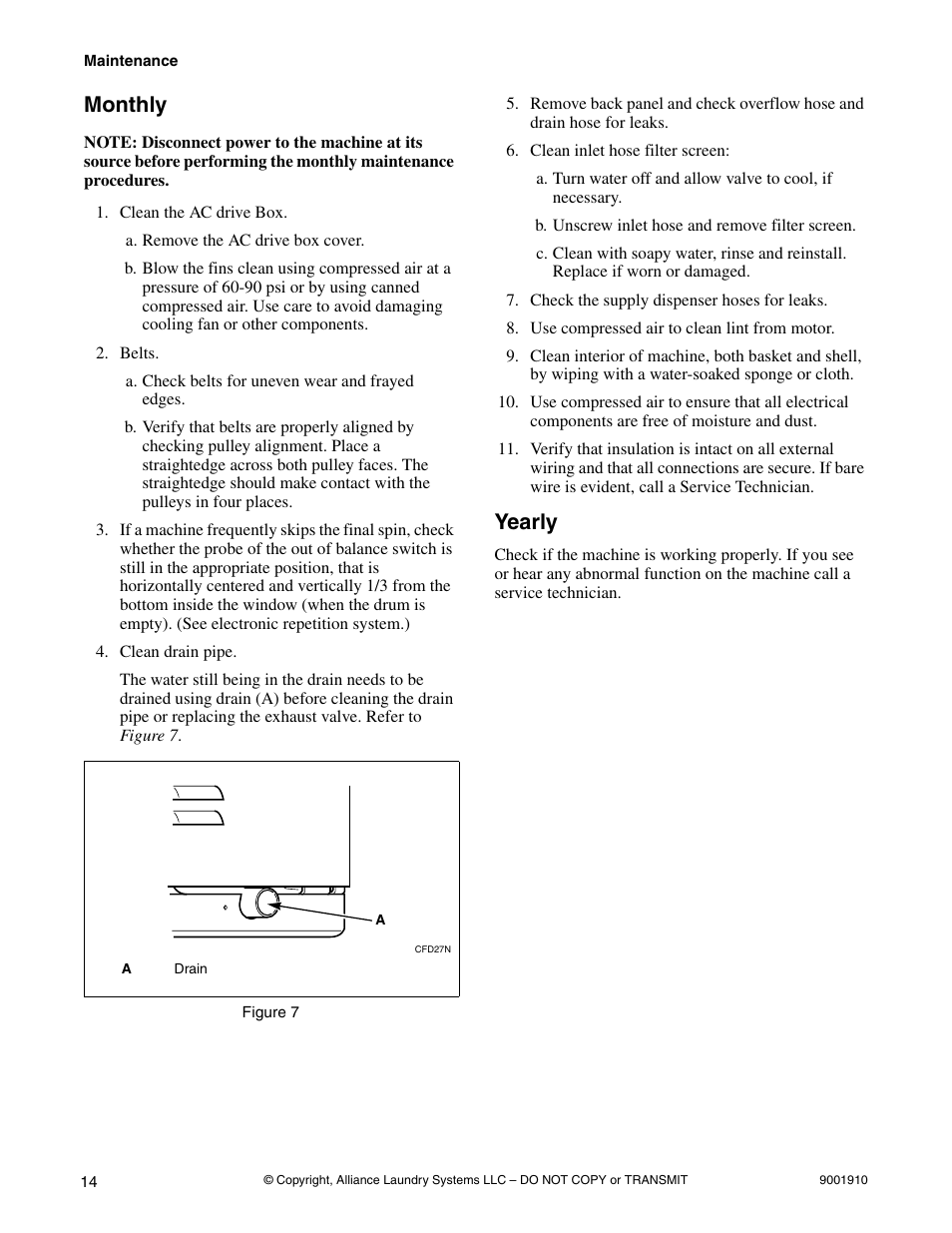 Monthly yearly, Monthly, Yearly | Alliance Laundry Systems NX18BVXA7 User Manual | Page 16 / 20