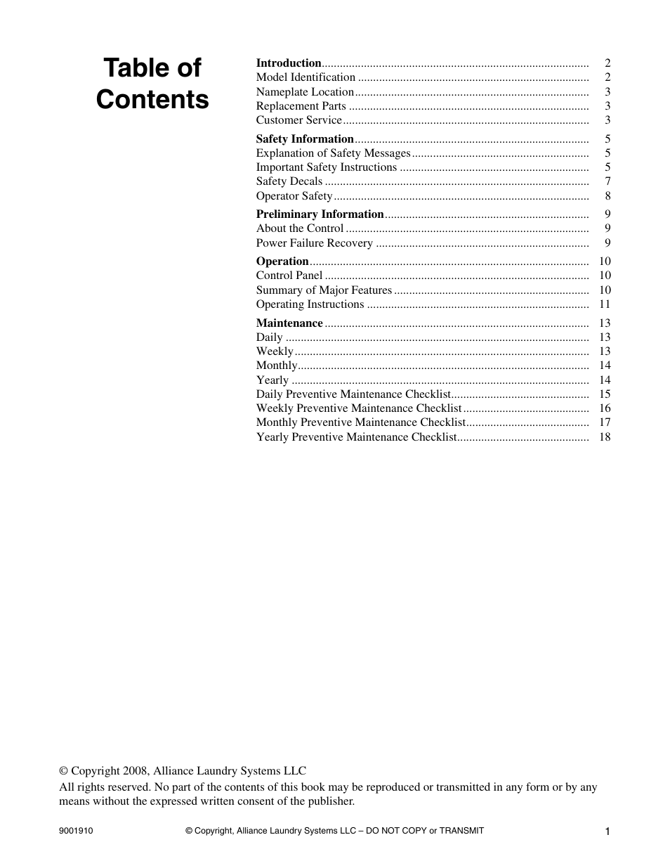 Alliance Laundry Systems NX18BVXA7 User Manual | Page 3 / 20