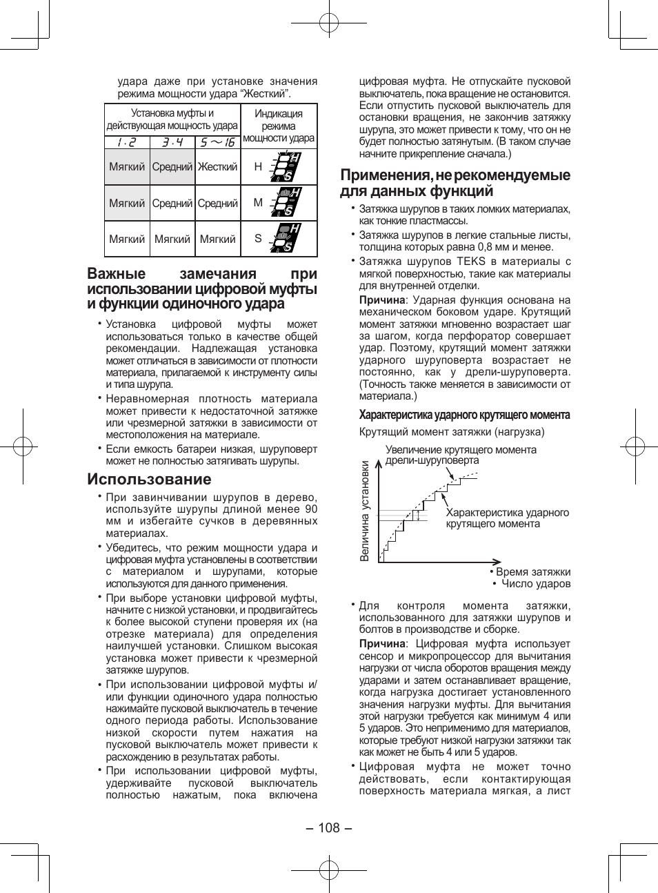 Использование, Применения, не рекомендуемые для данных функций | Panasonic EY7202GQW User Manual | Page 108 / 124