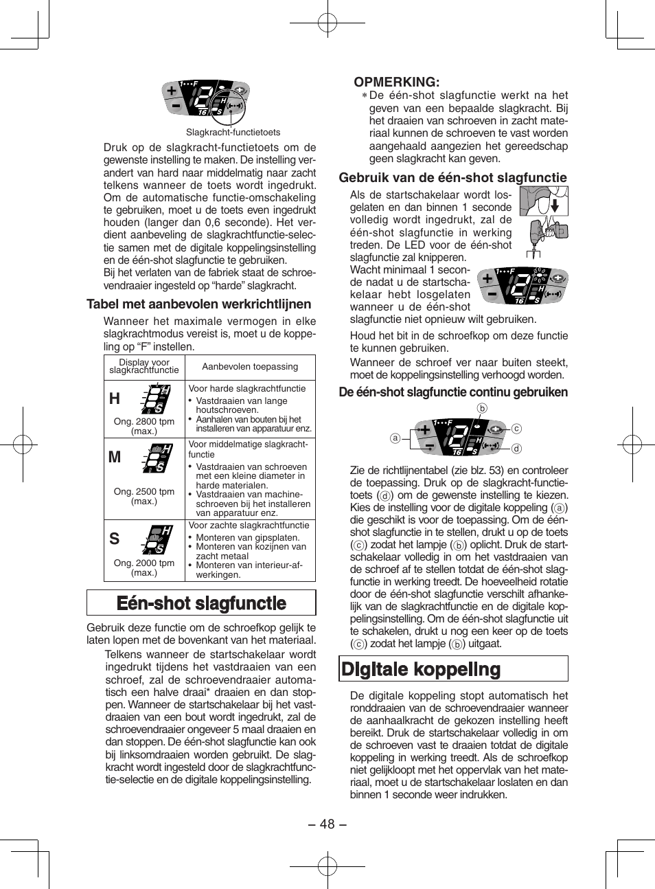 Eén-shot slagfunctie, Digitale koppeling | Panasonic EY7202GQW User Manual | Page 48 / 124