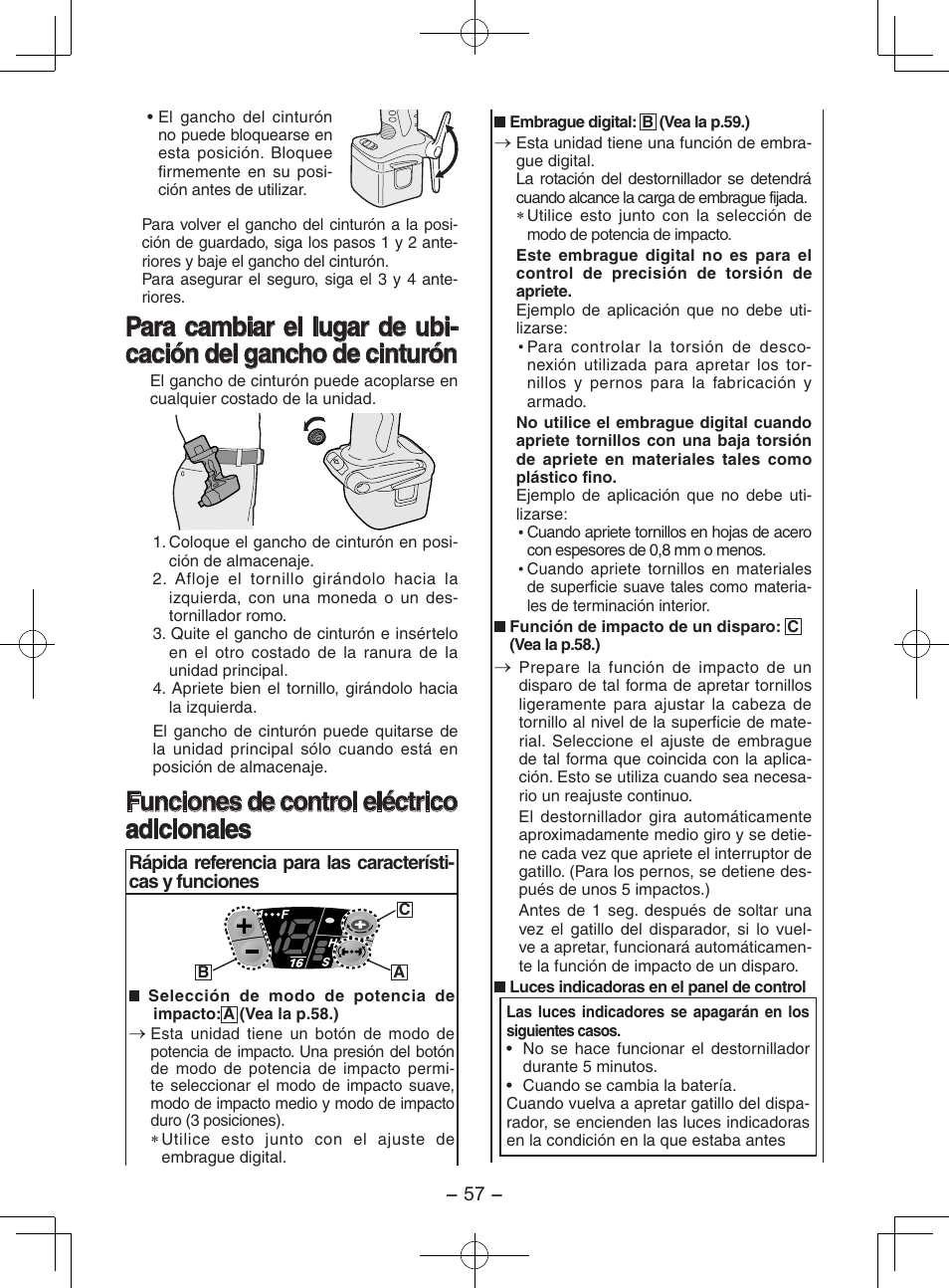 Funciones de control eléctrico adicionales | Panasonic EY7202GQW User Manual | Page 57 / 124