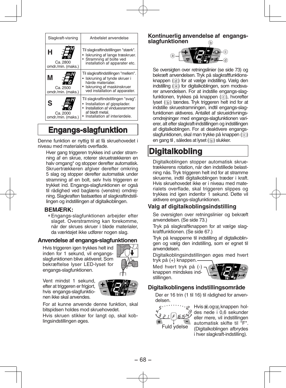 Engangs-slagfunktion, Digitalkobling | Panasonic EY7202GQW User Manual | Page 68 / 124