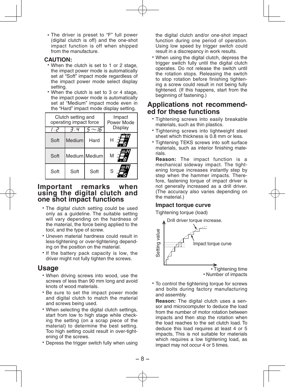 Usage, Applications not recommend- ed for these functions | Panasonic EY7202GQW User Manual | Page 8 / 124