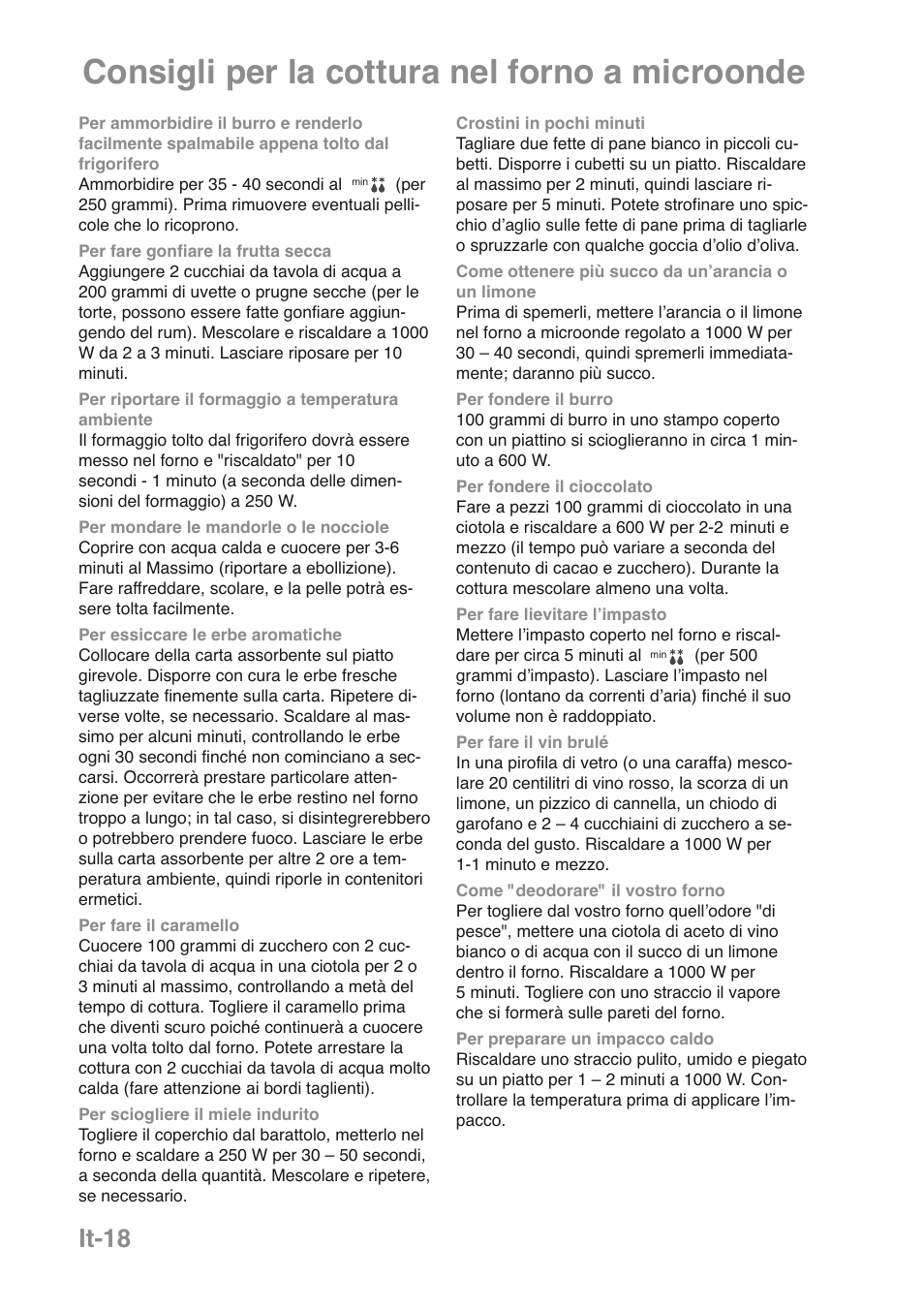 Consigli per la cottura nel forno a microonde, It-18 | Panasonic NNGD469MEPG User Manual | Page 119 / 201