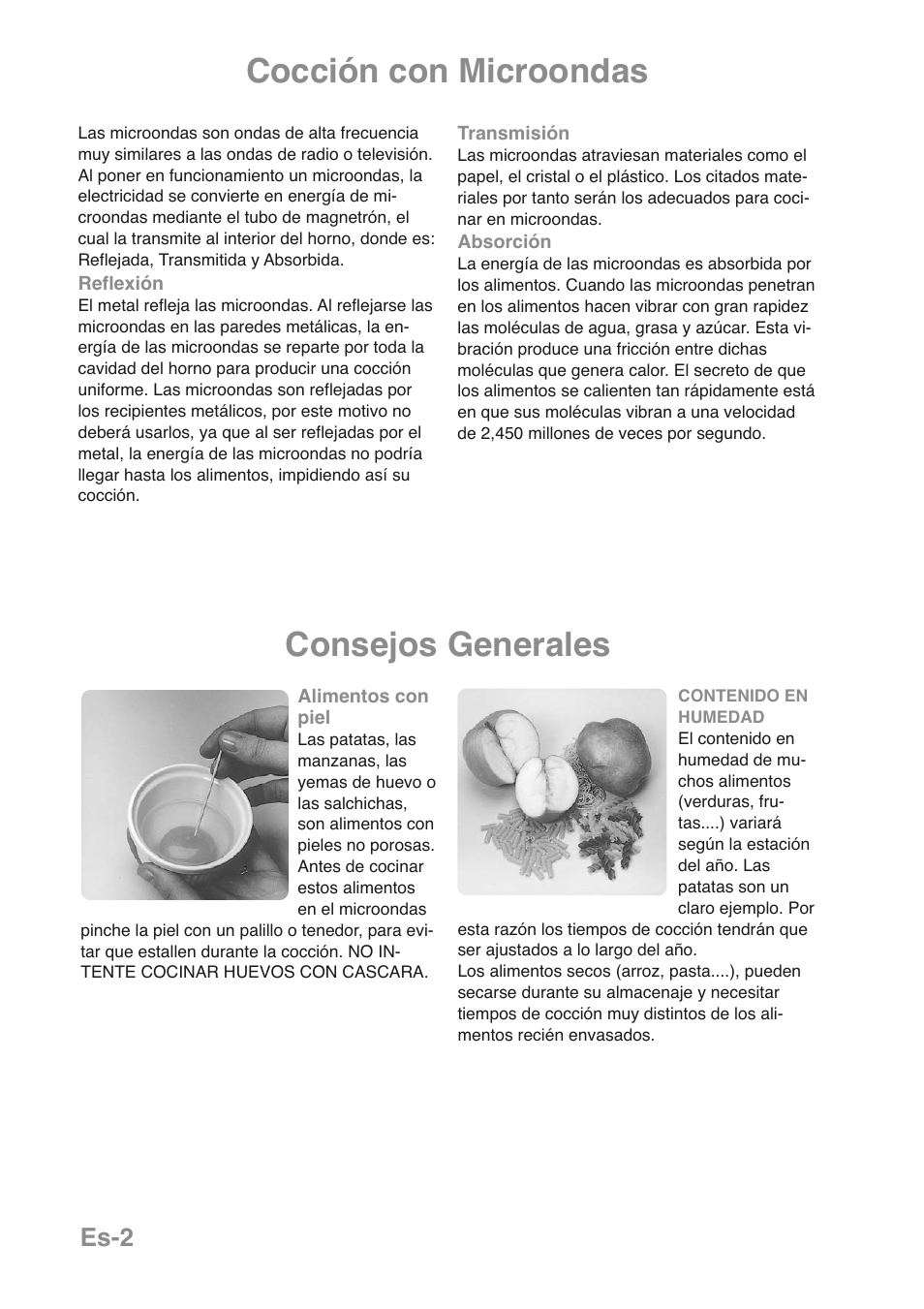Consejos generales cocción con microondas, Es-2 | Panasonic NNGD469MEPG User Manual | Page 136 / 201