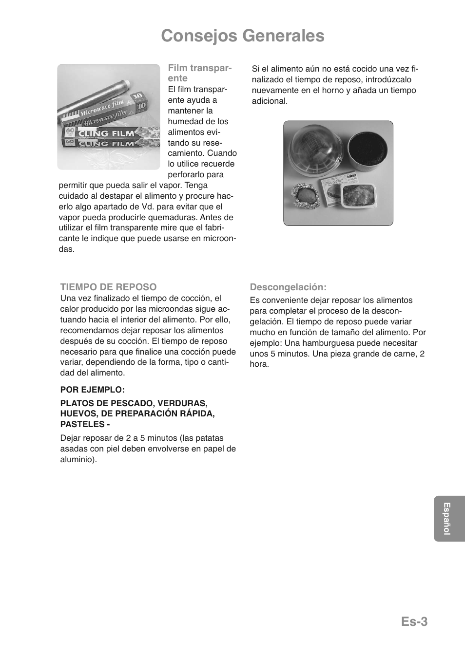 Consejos generales, Es-3 | Panasonic NNGD469MEPG User Manual | Page 137 / 201