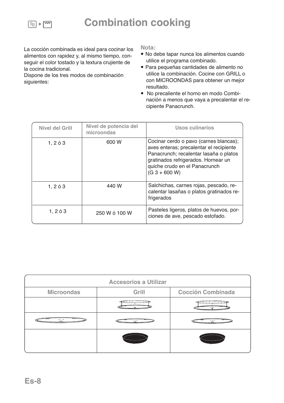 Combination cooking, Es-8 | Panasonic NNGD469MEPG User Manual | Page 142 / 201