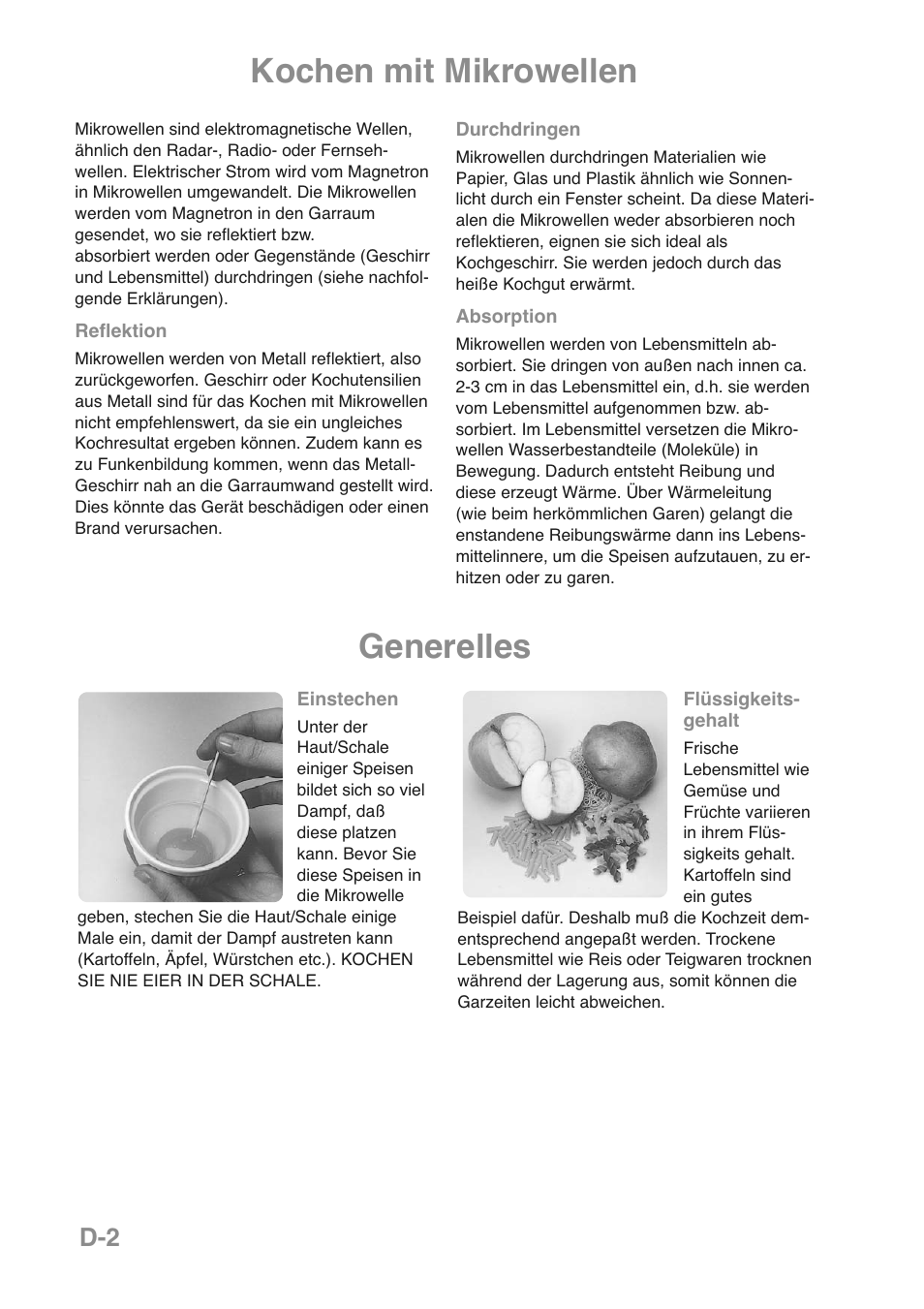 Generelles kochen mit mikrowellen | Panasonic NNGD469MEPG User Manual | Page 37 / 201