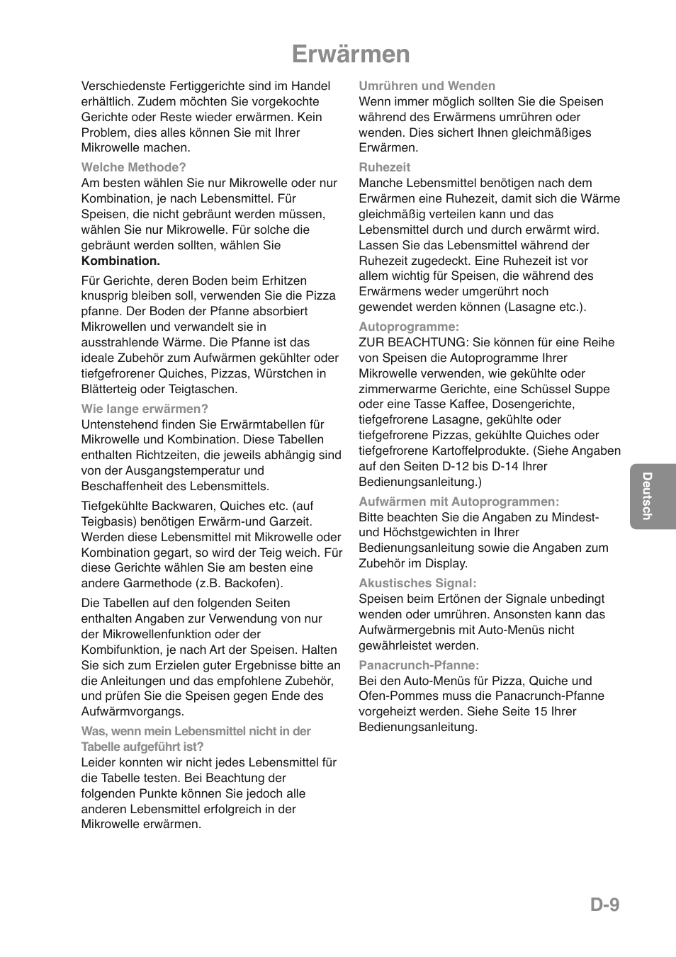 Erwärmen | Panasonic NNGD469MEPG User Manual | Page 44 / 201