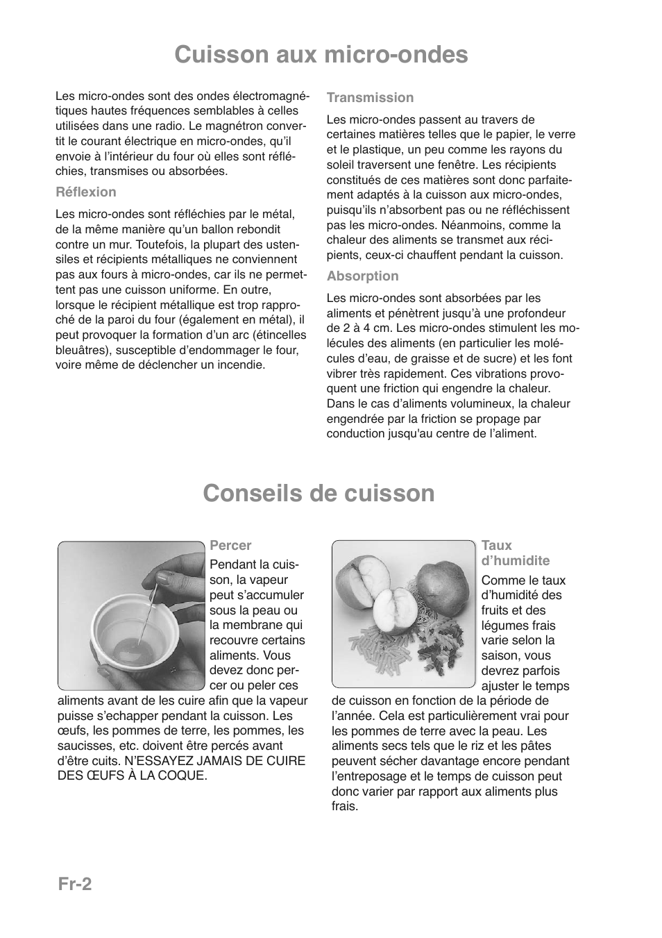 Conseils de cuisson cuisson aux micro-ondes, Fr-2 | Panasonic NNGD469MEPG User Manual | Page 70 / 201