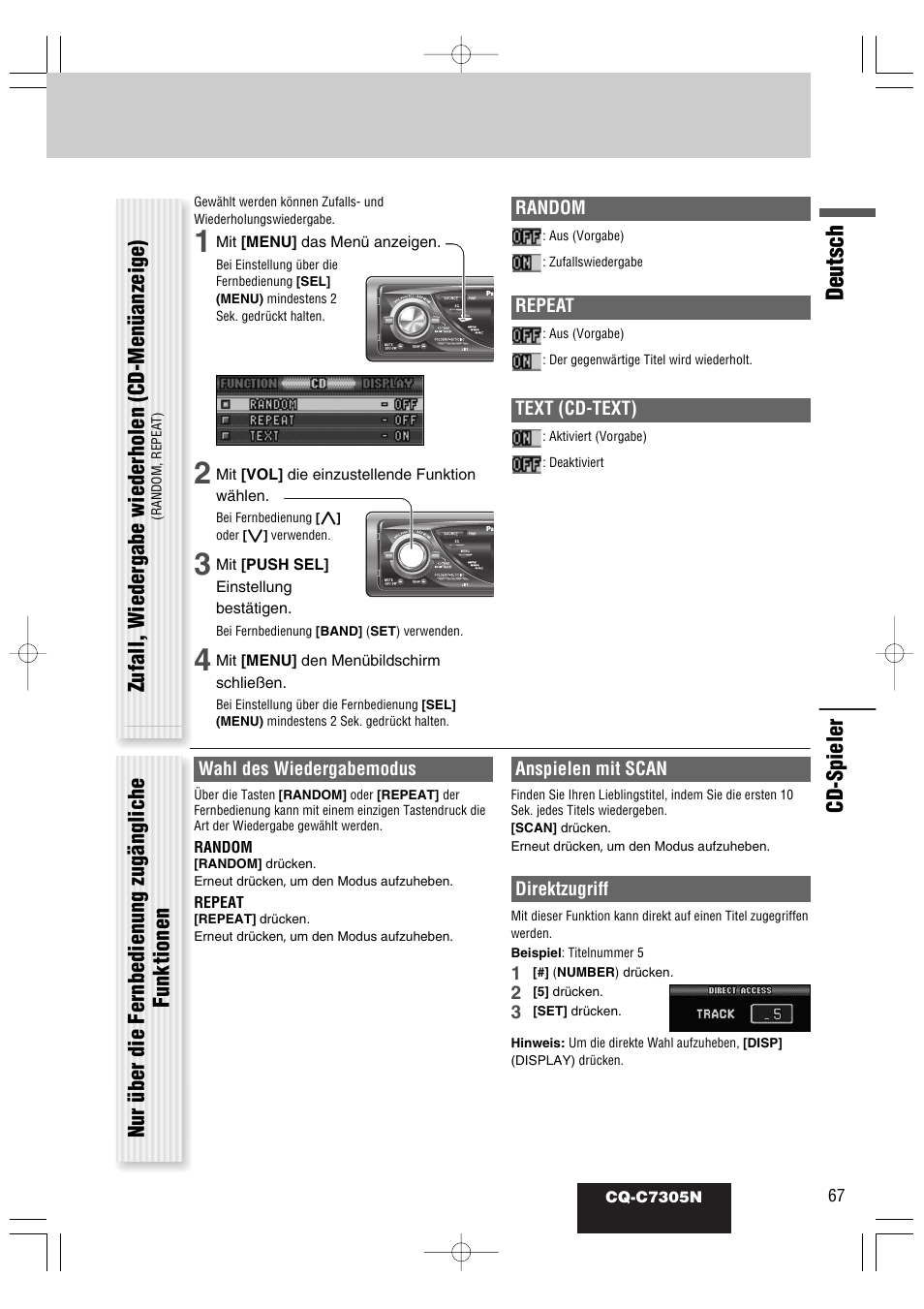 Deutsch, Cd-spieler | Panasonic CQC7305N User Manual | Page 25 / 66