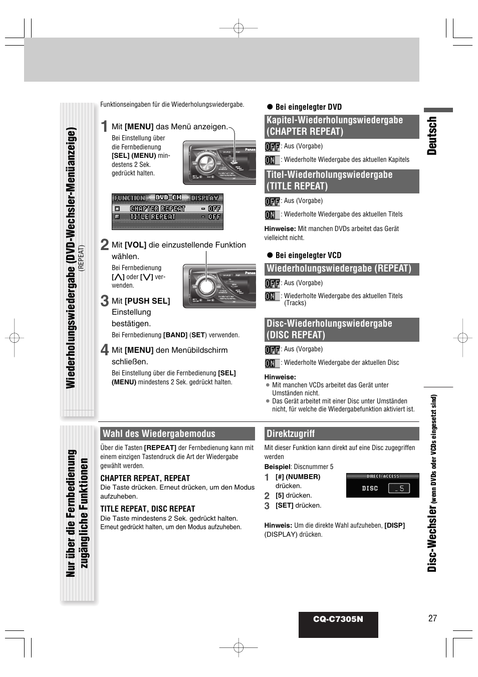 Deutsch, Disc-w echsler | Panasonic CQC7305N User Manual | Page 57 / 66