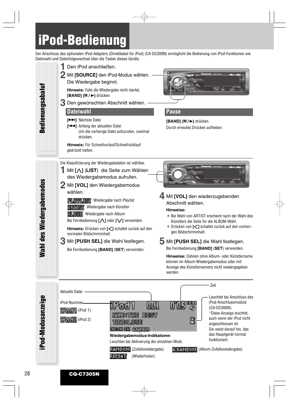 Ipod-bedienung | Panasonic CQC7305N User Manual | Page 58 / 66