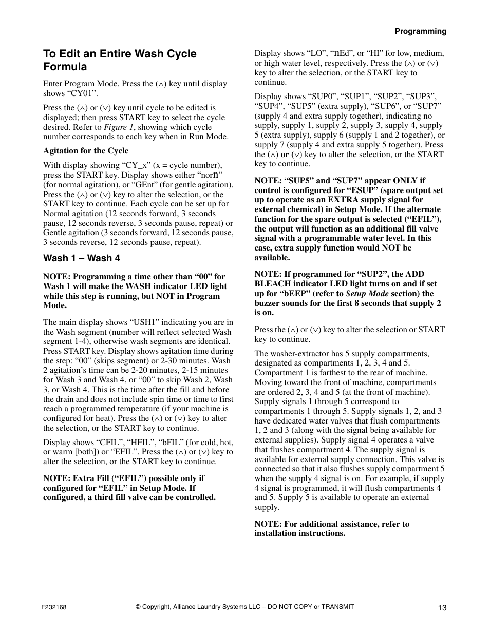 To edit an entire wash cycle formula, Wash 1 – wash 4 | Alliance Laundry Systems UW35B2 User Manual | Page 15 / 30