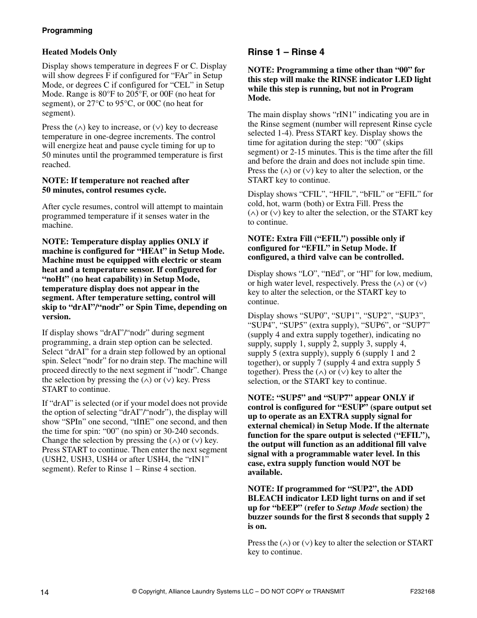 Rinse 1 – rinse 4 | Alliance Laundry Systems UW35B2 User Manual | Page 16 / 30