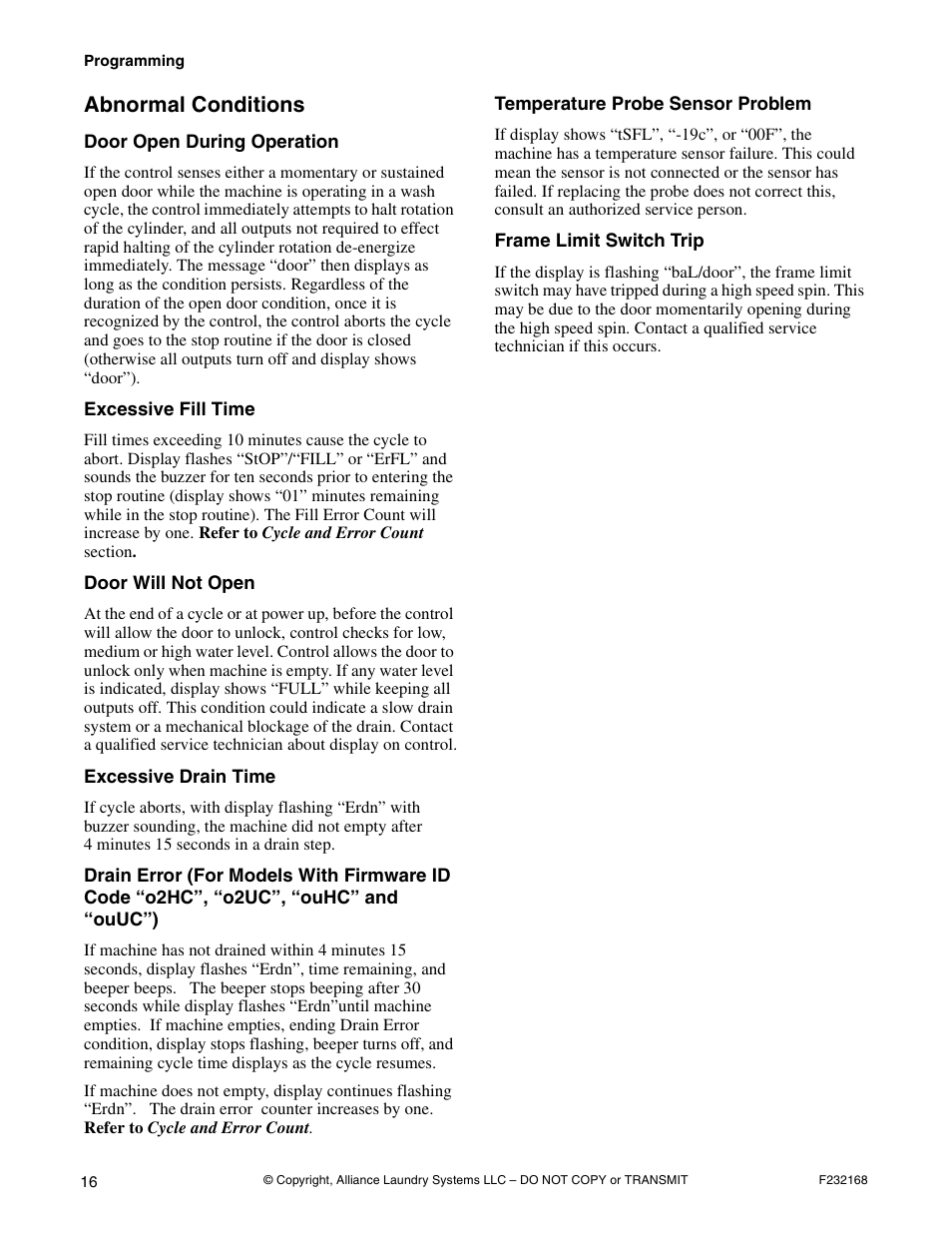 Abnormal conditions, O2hc”, “o2uc”, “ouhc” and “ouuc”) | Alliance Laundry Systems UW35B2 User Manual | Page 18 / 30