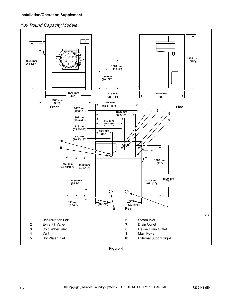 135 pound capacity models, Figure 4 | Alliance Laundry Systems F232148 User Manual | Page 18 / 28
