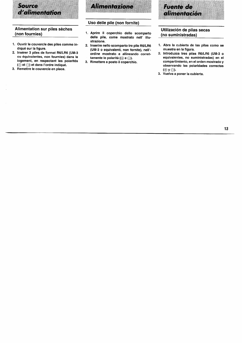 Source d'alimentation alimentazione, Fuente de alimentación | Panasonic RFB55 User Manual | Page 13 / 84