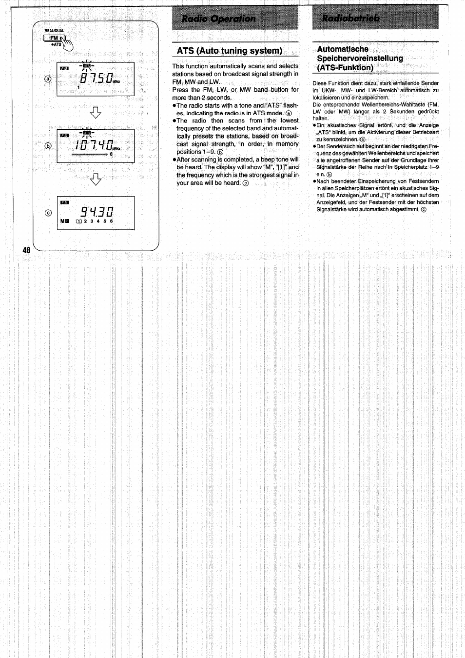 Automatische, Speichervoreinstellung, Ats-funktion) | B 1.5, Ats (auto tuning system) | Panasonic RFB55 User Manual | Page 48 / 84