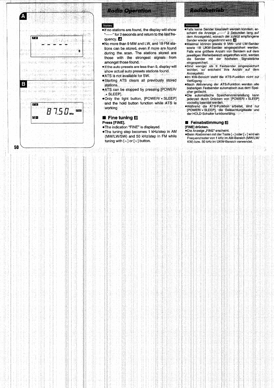 Feinabstimmung 0, Fine tunings | Panasonic RFB55 User Manual | Page 50 / 84