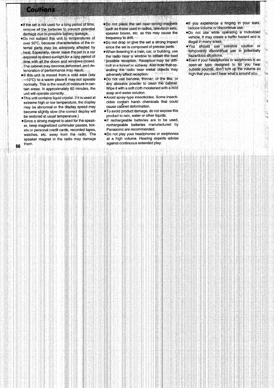 Cautions | Panasonic RFB55 User Manual | Page 66 / 84