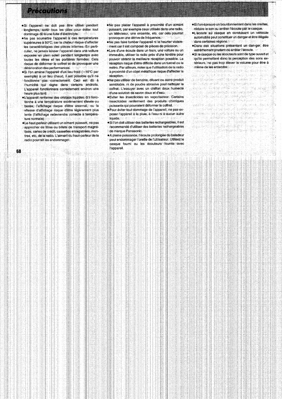 Précautions | Panasonic RFB55 User Manual | Page 68 / 84