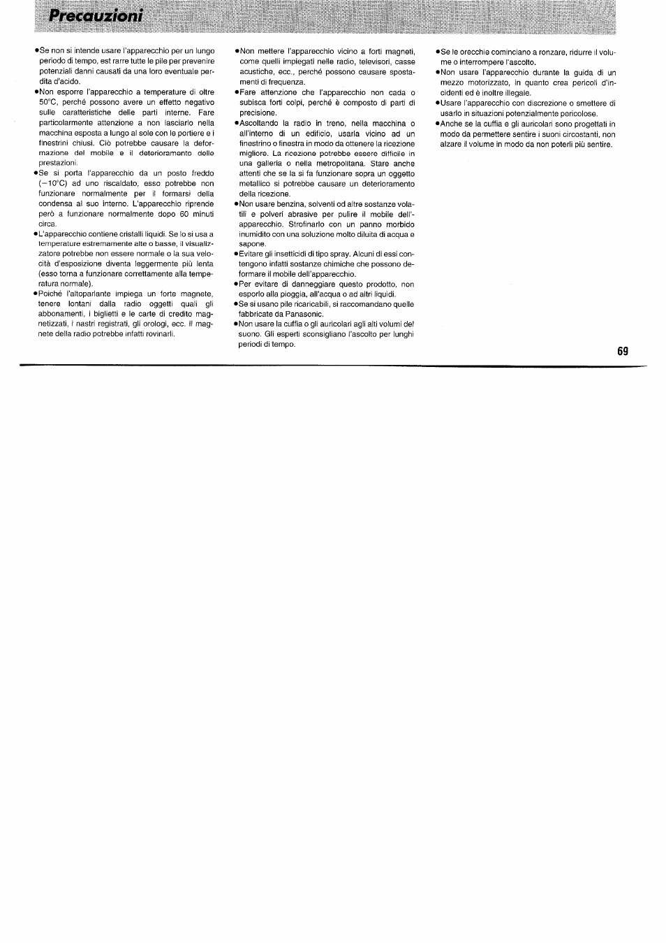Precauzioni | Panasonic RFB55 User Manual | Page 69 / 84