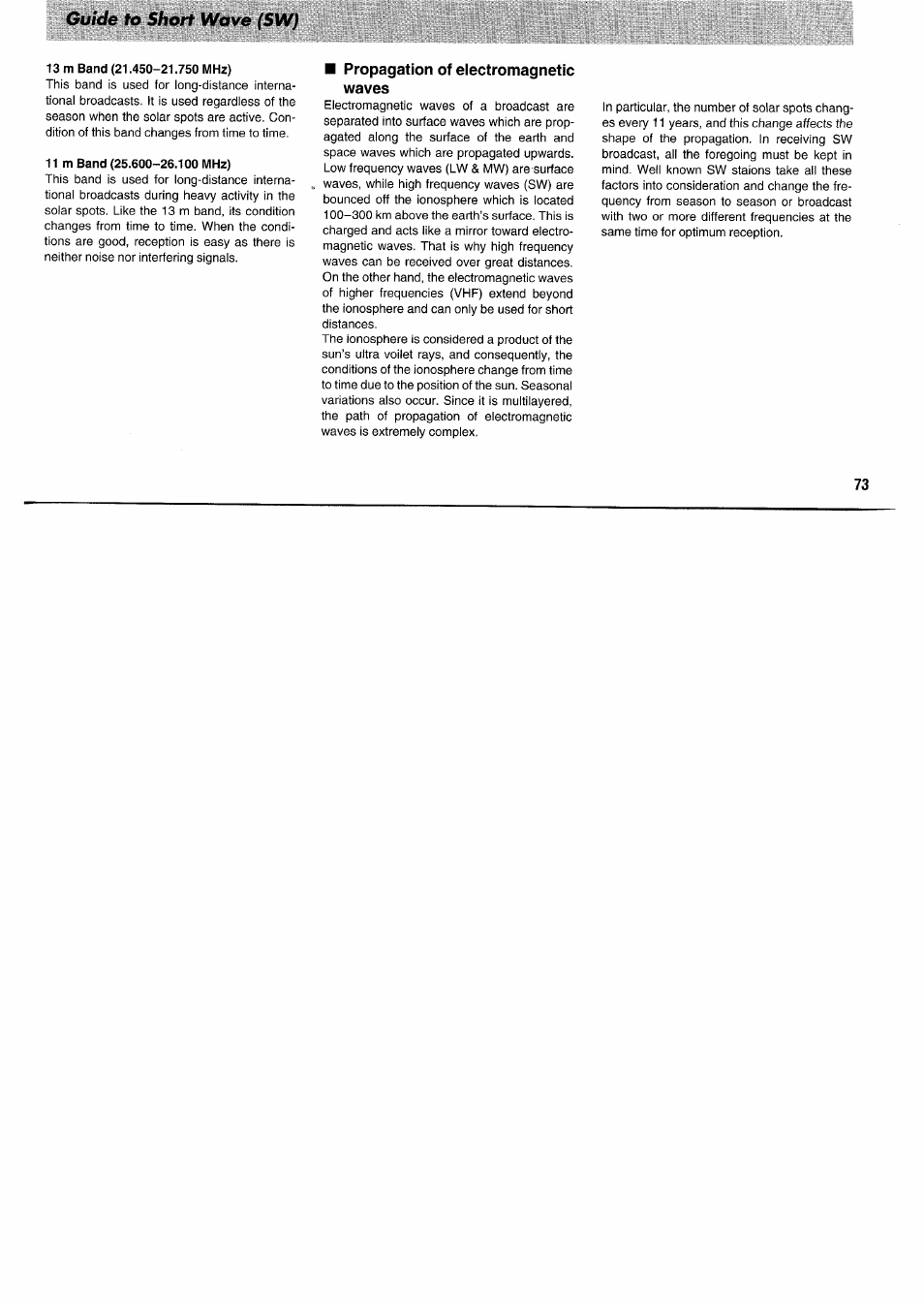 13 m band (21.450-21.750 mhz), 11 m band (25.600-26.100 mhz), Propagation of electromagnetic waves | Panasonic RFB55 User Manual | Page 73 / 84