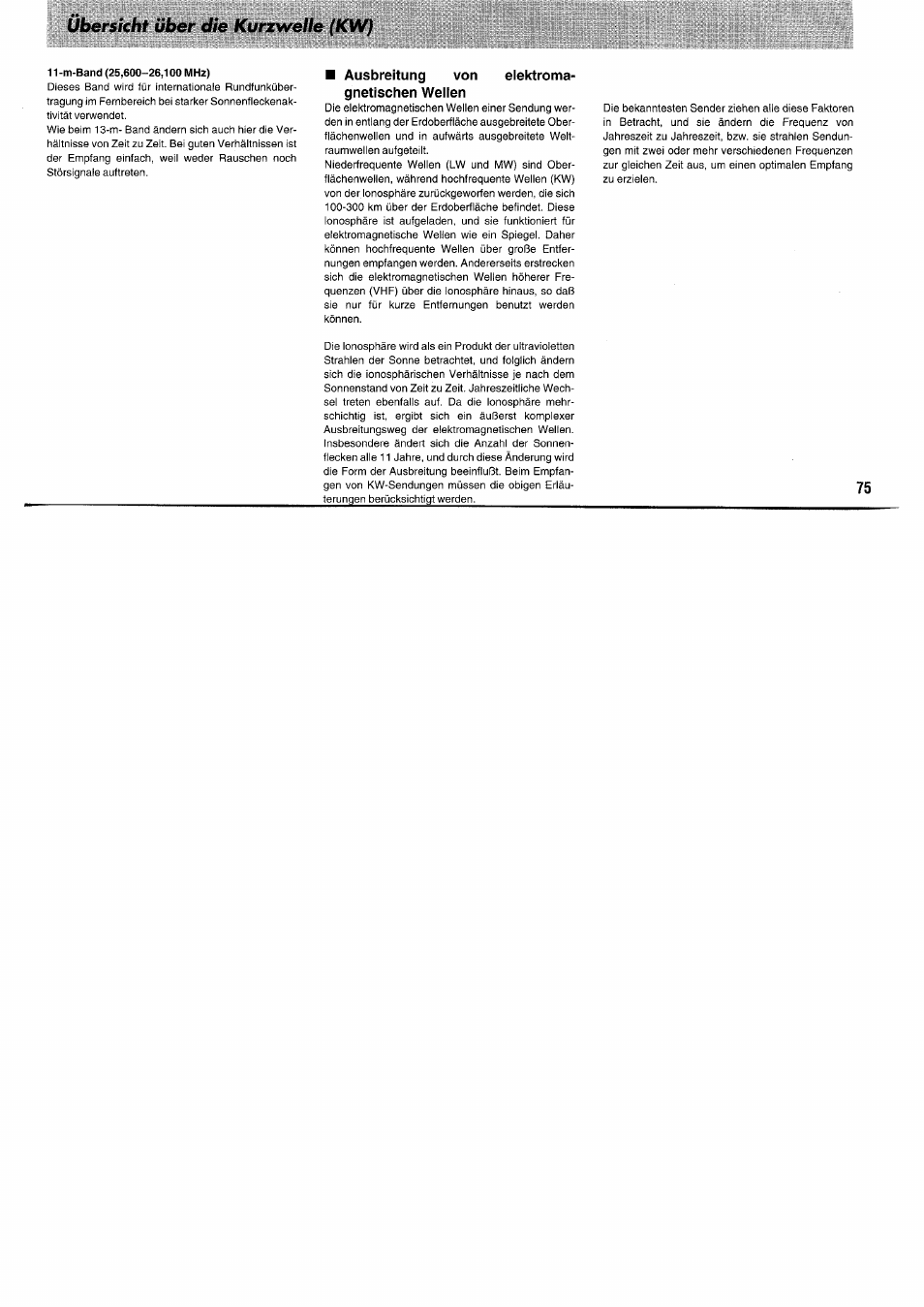 Ausbreitung von elektromagnetischen wellen, Übersicht über die kurzwelle (kw) | Panasonic RFB55 User Manual | Page 75 / 84
