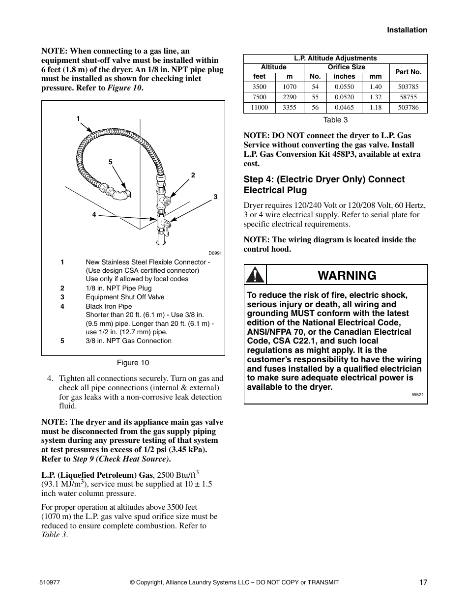 Warning | Alliance Laundry Systems SFGX09*F User Manual | Page 19 / 46
