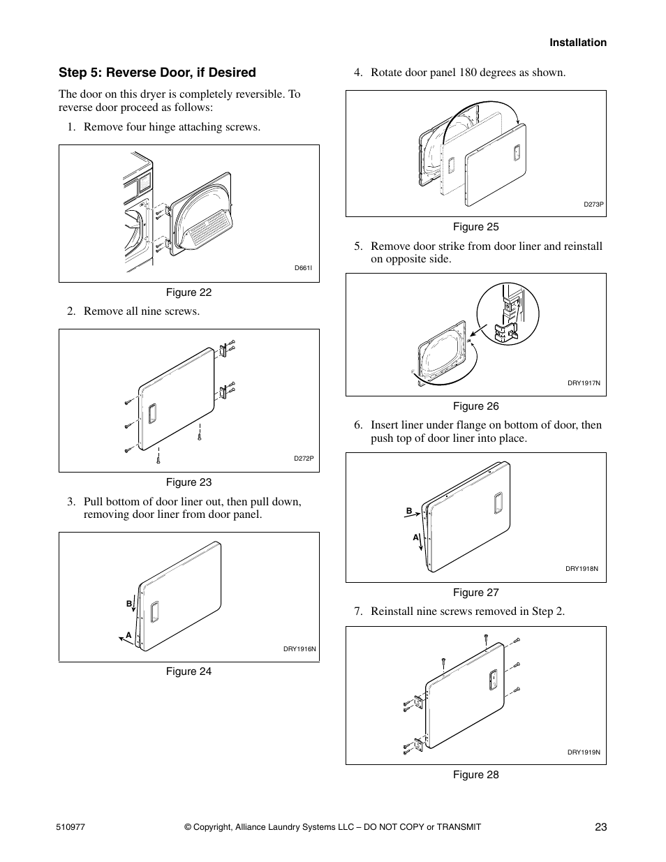 Step 5: reverse door, if desired | Alliance Laundry Systems SFGX09*F User Manual | Page 25 / 46