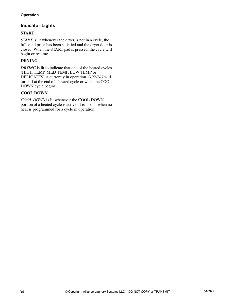 Indicator lights | Alliance Laundry Systems SFGX09*F User Manual | Page 36 / 46