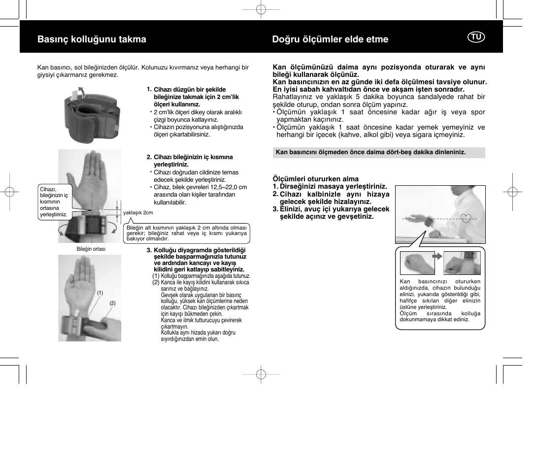 Bas›nç kollu¤unu takma, Do¤ru ölçümler elde etme | Panasonic EW3036E2 User Manual | Page 61 / 78