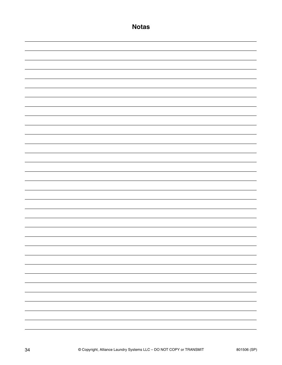 Notas | Alliance Laundry Systems SWD441C User Manual | Page 36 / 62