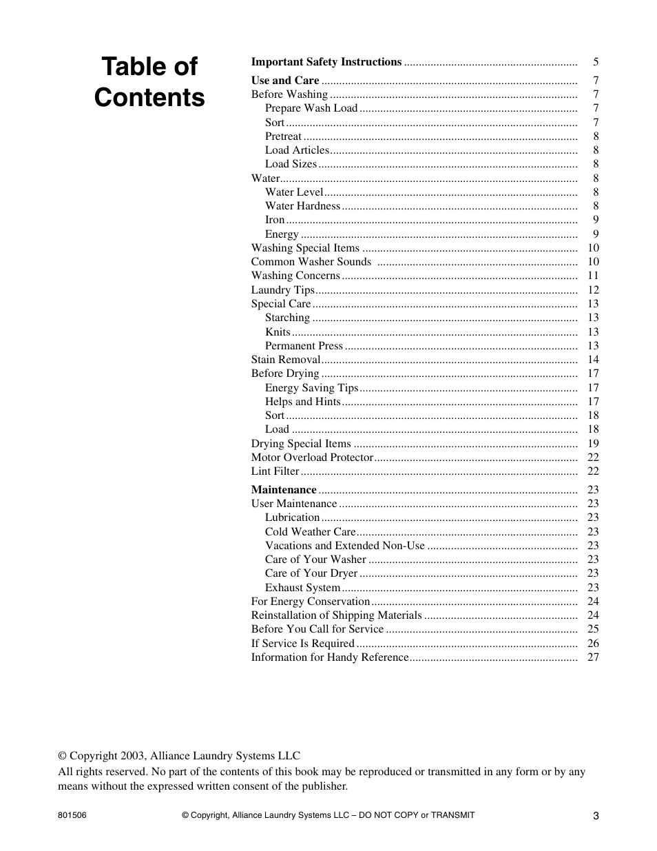 Alliance Laundry Systems SWD441C User Manual | Page 5 / 62