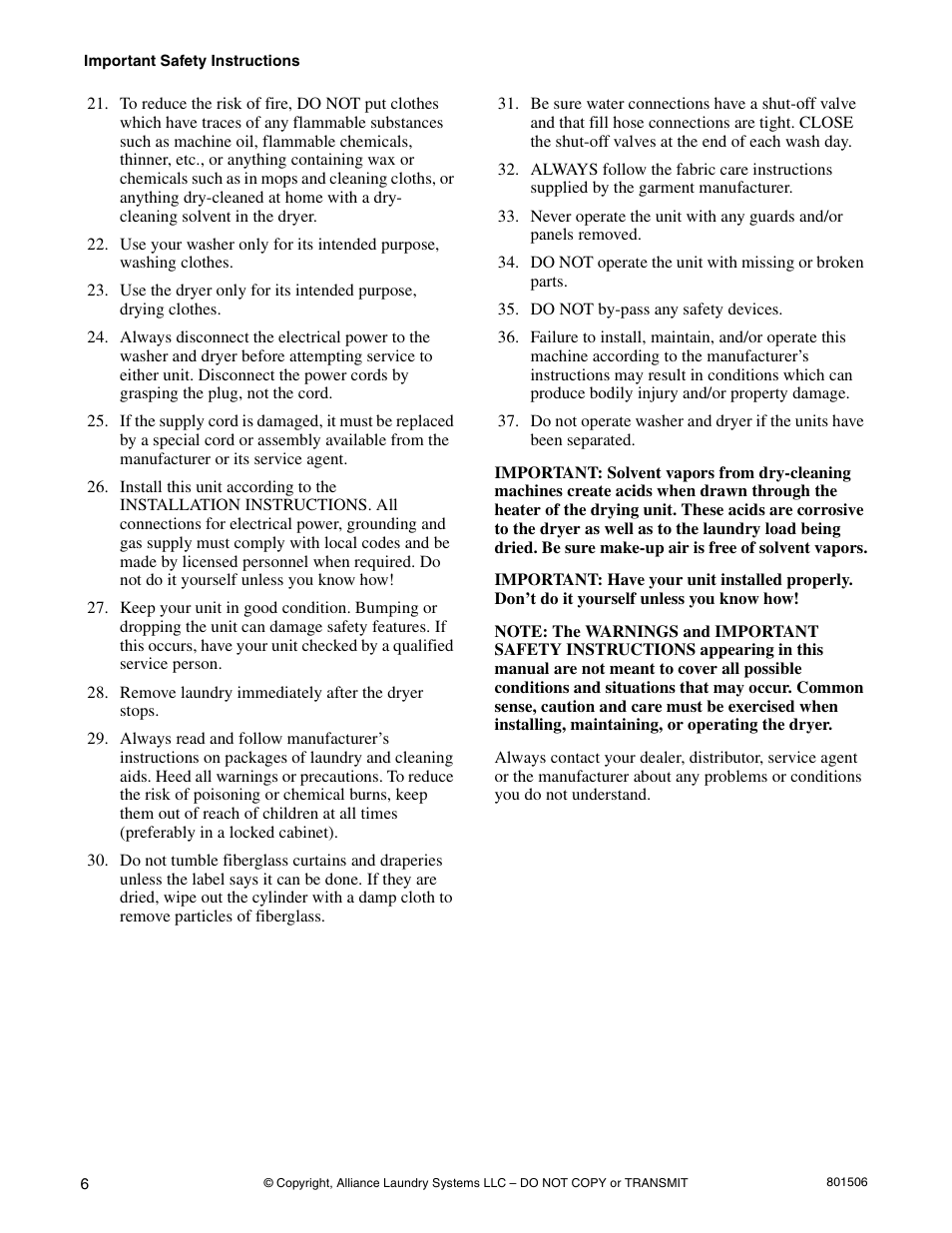 Alliance Laundry Systems SWD441C User Manual | Page 8 / 62