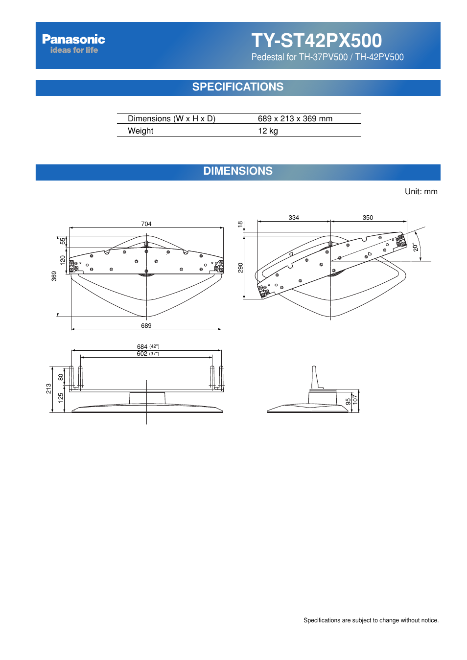 Panasonic TYST42PX500 User Manual | 1 page