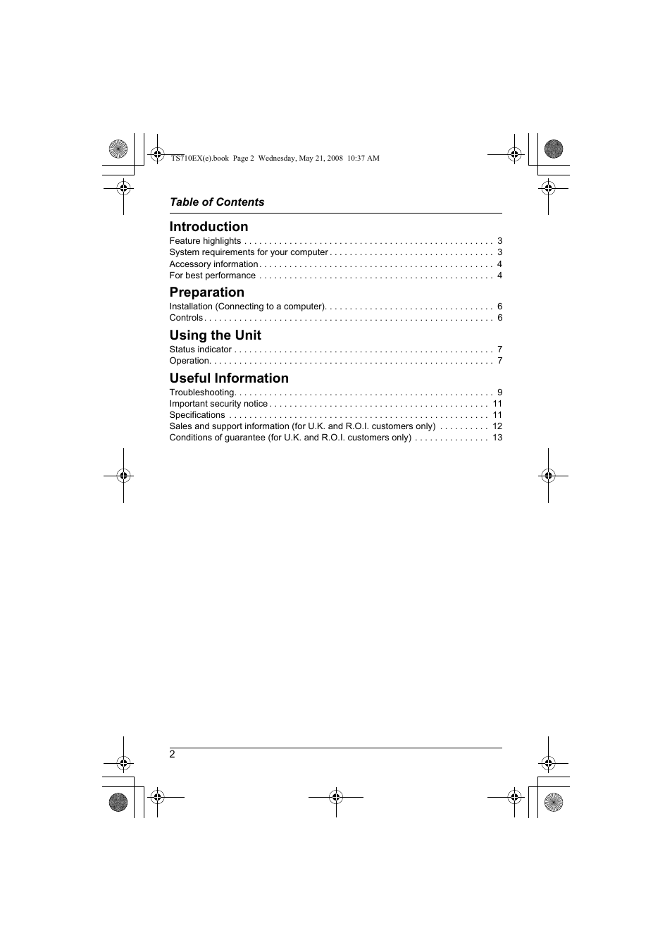 Introduction, Preparation, Using the unit | Useful information | Panasonic KXTS710EX User Manual | Page 2 / 56