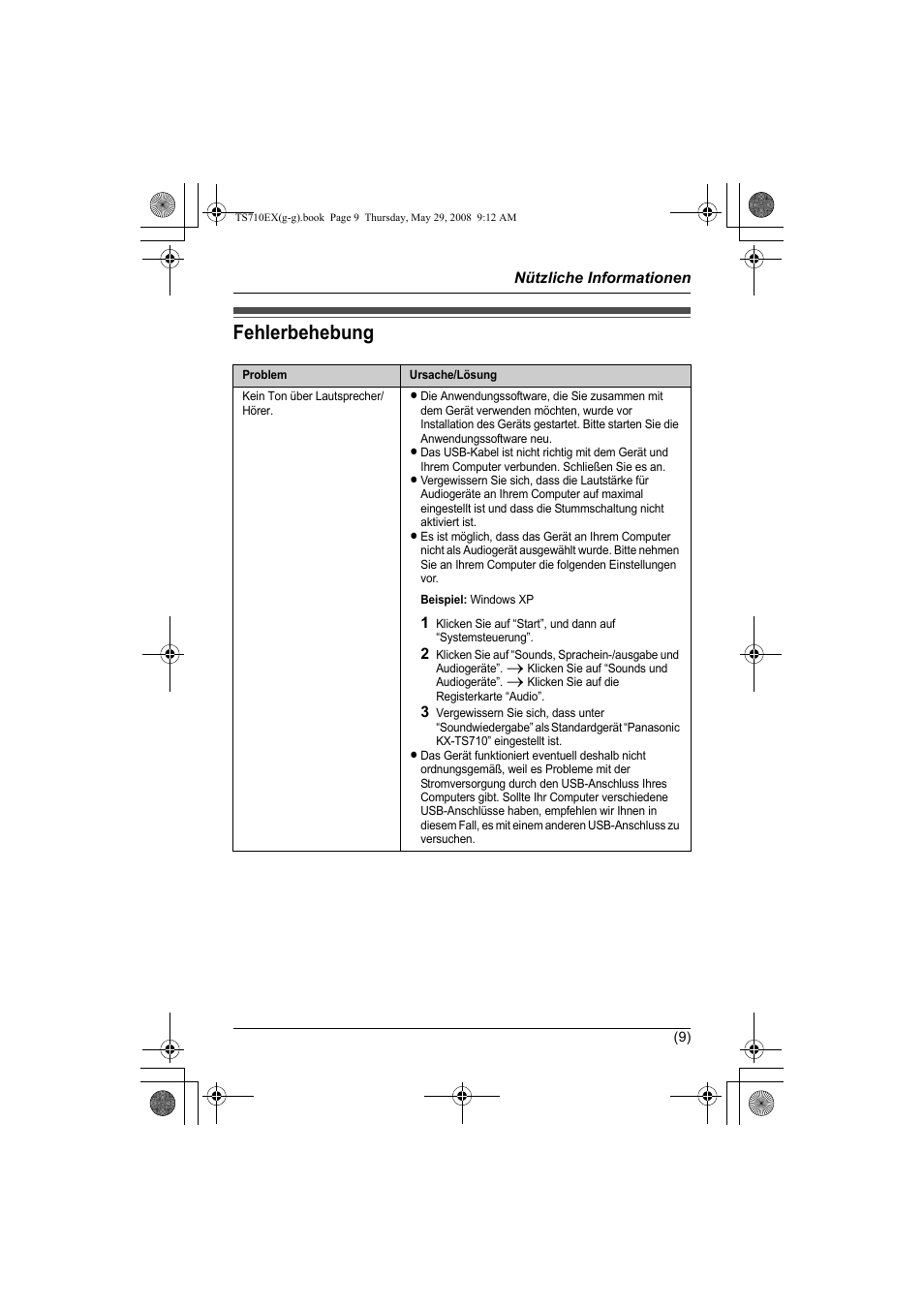 Nützliche informationen, Fehlerbehebung | Panasonic KXTS710EX User Manual | Page 23 / 56