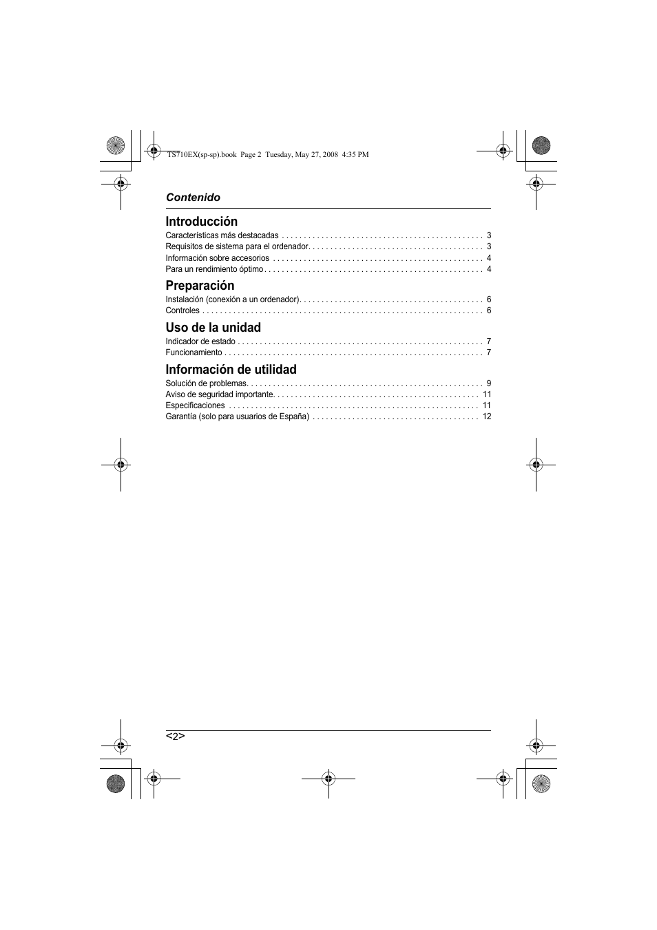 Introducción, Preparación, Uso de la unidad | Información de utilidad | Panasonic KXTS710EX User Manual | Page 30 / 56