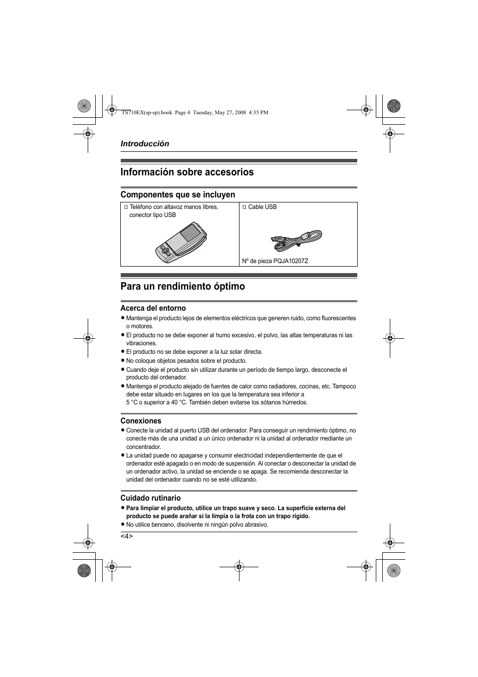 Información sobre accesorios, Para un rendimiento óptimo, Componentes que se incluyen | Panasonic KXTS710EX User Manual | Page 32 / 56