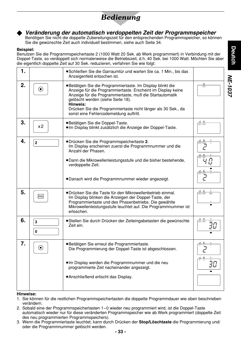 Bedienung, Deutch ne-1037 | Panasonic NE1027 User Manual | Page 33 / 116