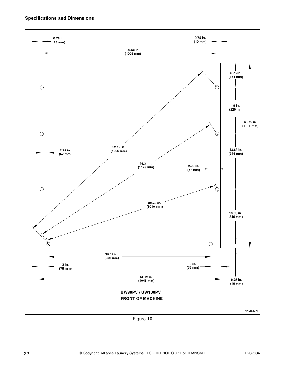 Specifications and dimensions, Figure 10 | Alliance Laundry Systems UW35PV User Manual | Page 24 / 43