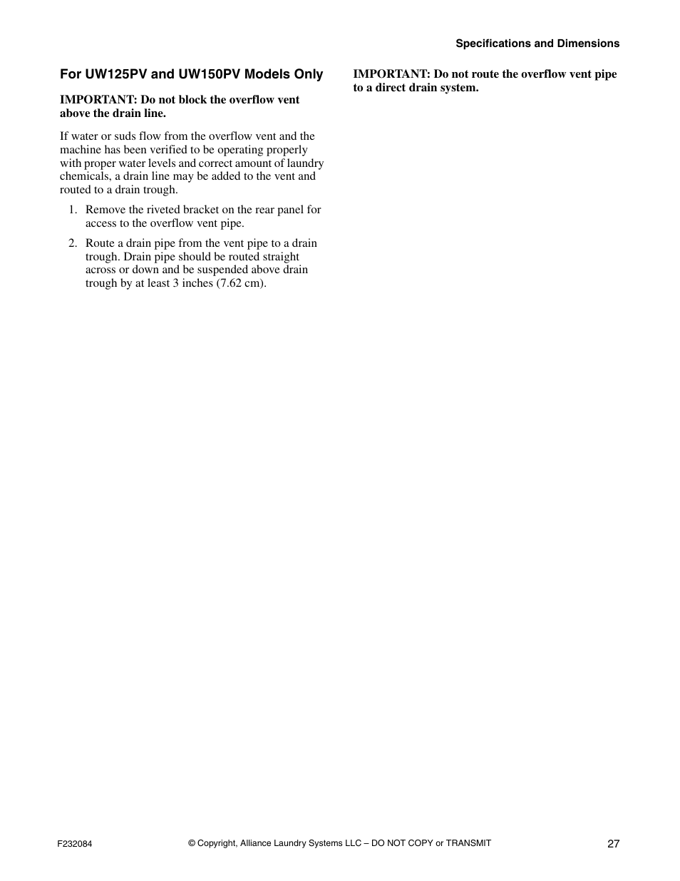 For uw125pv and uw150pv models only | Alliance Laundry Systems UW35PV User Manual | Page 29 / 43