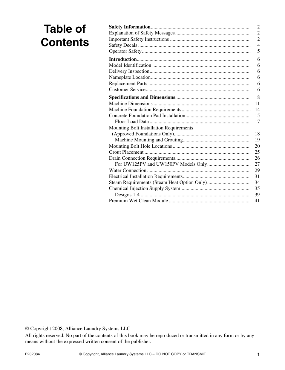 Alliance Laundry Systems UW35PV User Manual | Page 3 / 43